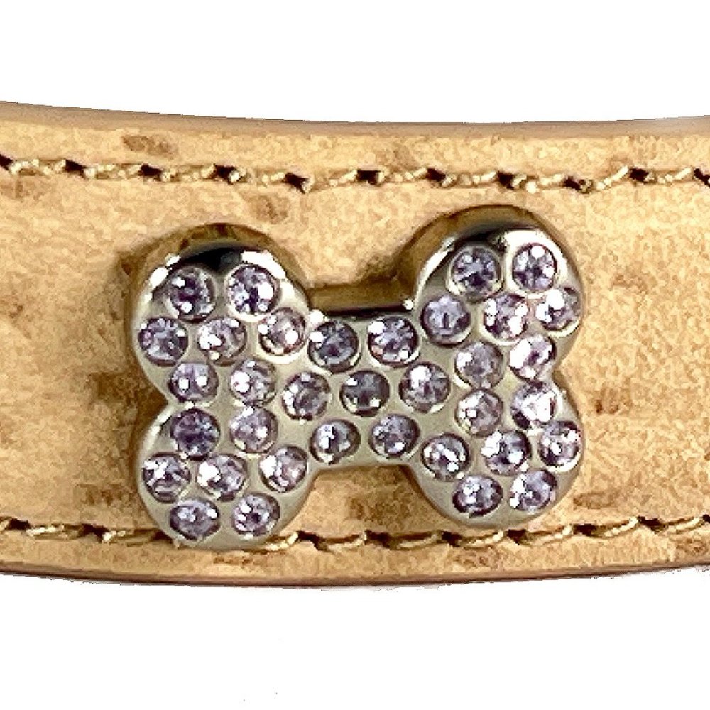 Beige & Lavender Leather-Embossed Collar with Crystal Bones 12"-15" - Picture 3 of 4